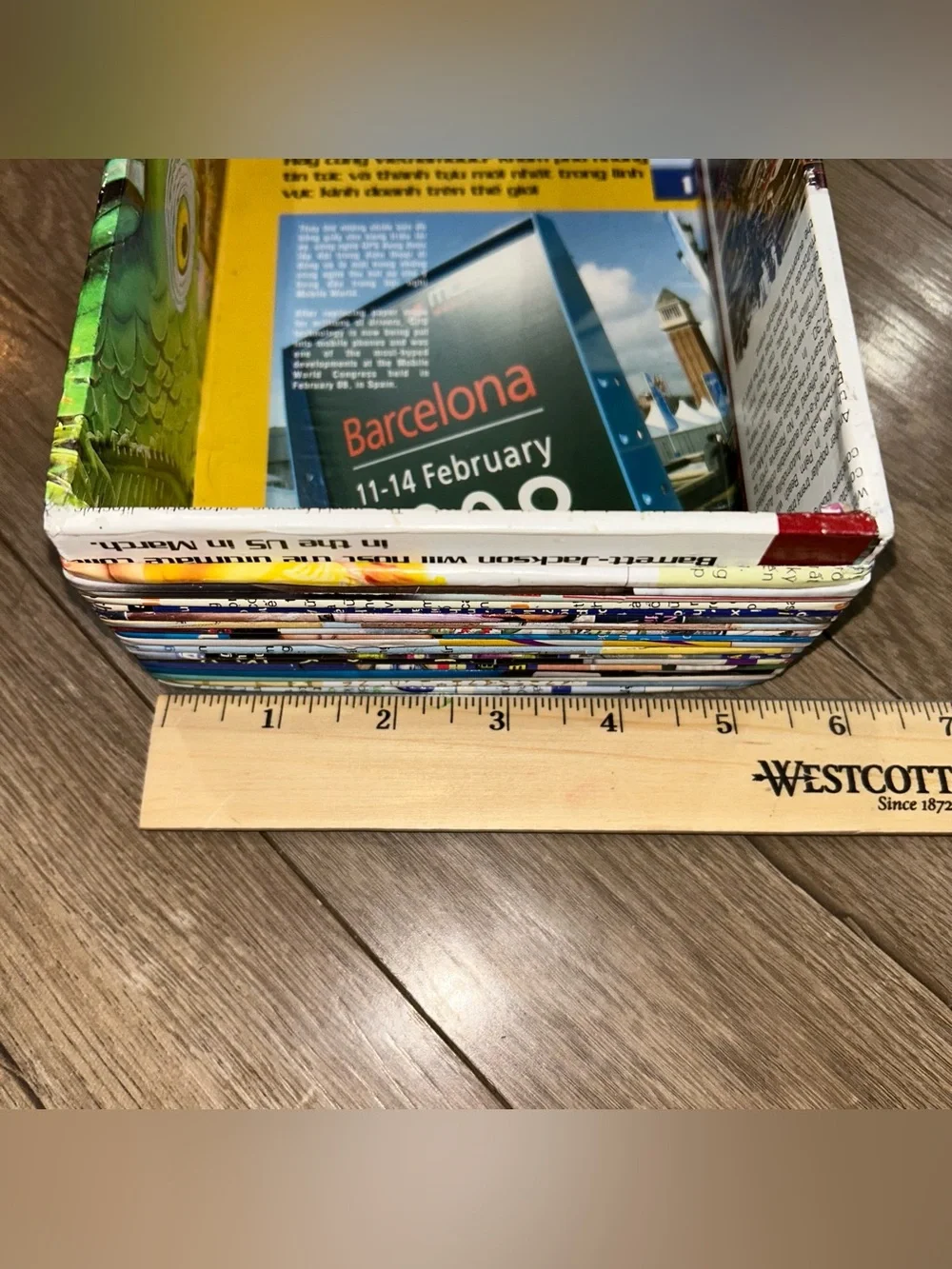 2 Recycled Newspaper Magazine Baskets Storage Bins Eco Friendly Folk Art